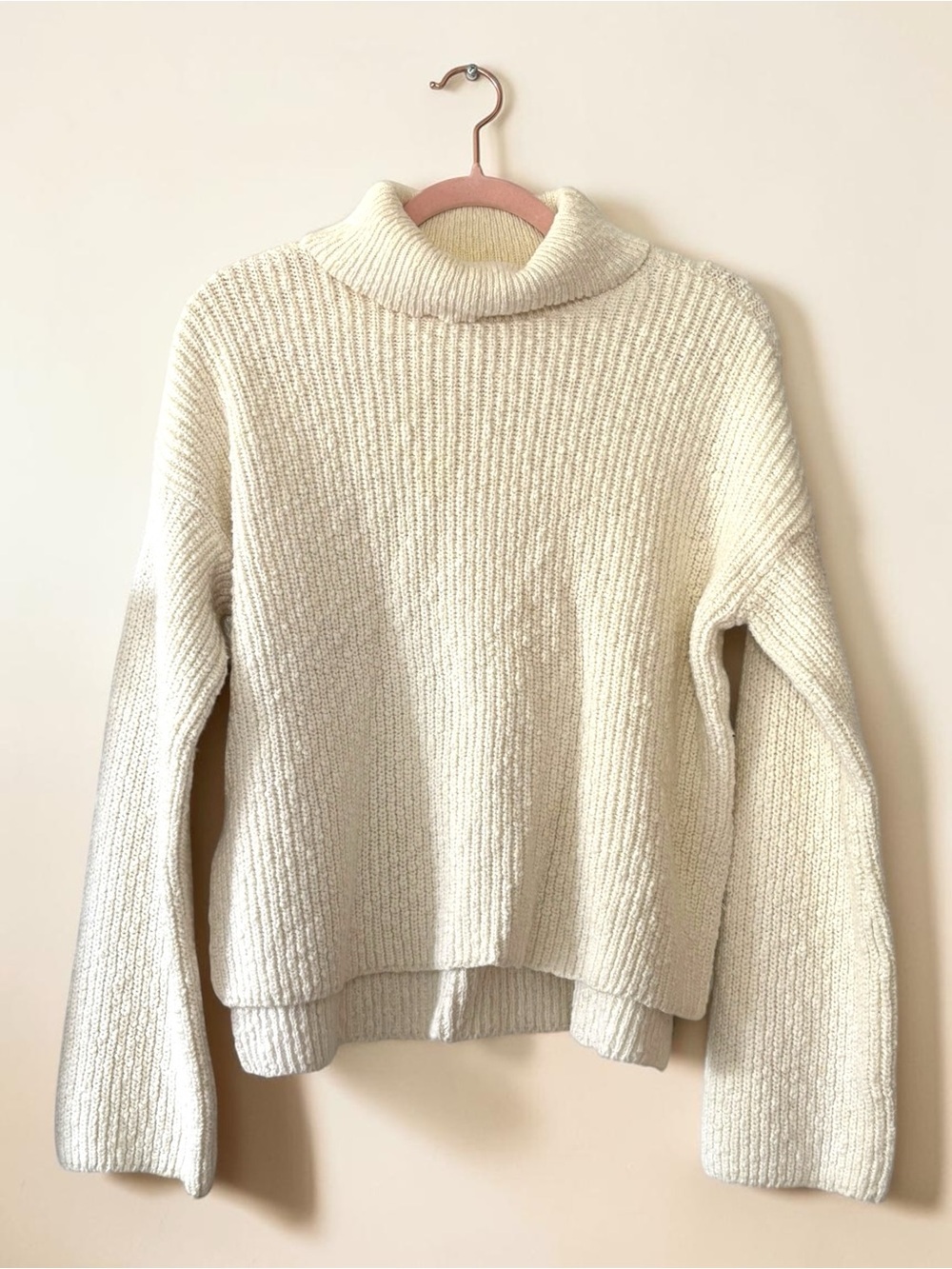 Kendall And Kylie Soft 100% Cotton Chunky Ivory Turtleneck Sweater Crochet Sz L